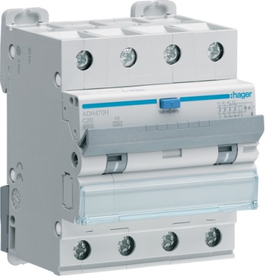 Дифференциальный автоматический выключатель Hager 4P 6kA C-20A 30mA Hi (ADH470H)