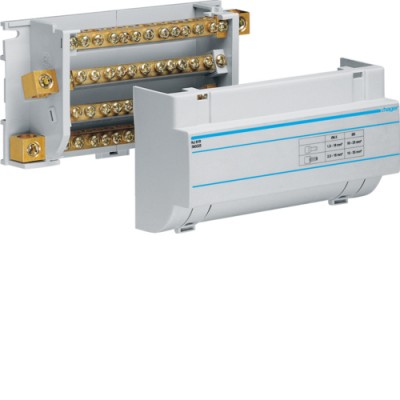 Блок розмежувальний Hager In=160A, 4п, 9,5 мод., вхід 4х50 вихід 3х35 + 8х16мм2 (KJ01D)