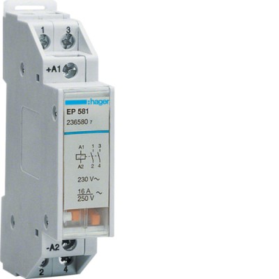 Імпульсне реле Hager для люстри, 1НО+1НО, 16А / 12В (EP581)