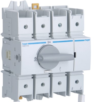Выключатель нагрузки Hager поворотный 400/690В 100А, 4п, 6м (HAD410)