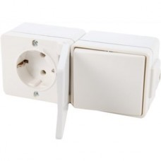 Комбинация розетки с з/к и универс. выключателя Hager белая HERMETICA 16А/230В (16002702)
