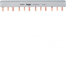 Шина Hager соединительная штыревая, 3-полюсная на 12 модулей, с изоляцией, 10мм2 (KB363A)