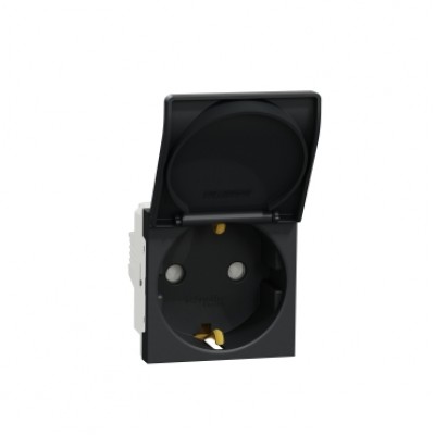 Розетка Schneider Electric New Unica с з/к и крышкой, винтовой зажим, антрацит (NU303754TA)