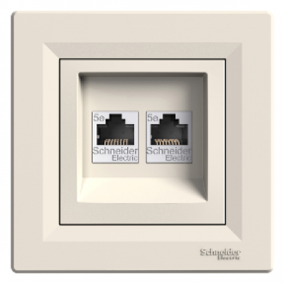 Розетка Schneider Electric Asfora компьютерная, двойная RJ45 кат.5е UTP, крем (EPH4400123)