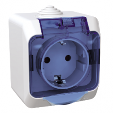 Розетка Schneider Electric Cedar Plus с з/к и з/ш наружная IP44 с прозрасной крышкой, белая (WDE000543)