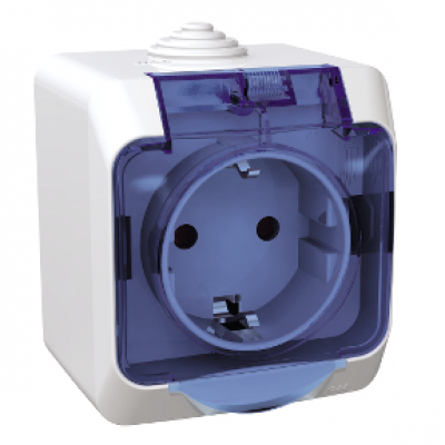 Розетка Schneider Electric Cedar Plus с з/к и з/ш  наружная IP44 с прозрасной крышкой, белая (WDE000543)