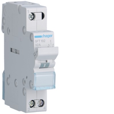 Перемикач Hager I-0-II із загальним виходом зверху, 1-пол., 32А/230В, 1м (SFT132)