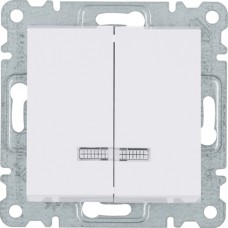 Выключатель Hager з подсветкой 2-клавишный Lumina-2, белый (WL0240)