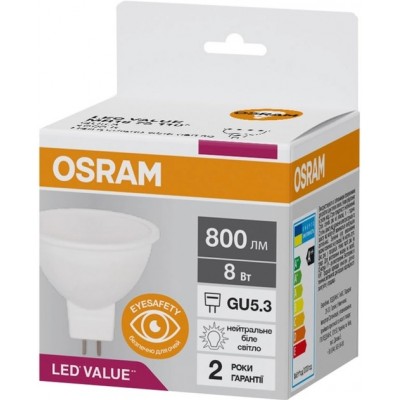 Світлодіодна лампа OSRAM LED MR16 75 8W/840 230V GU5.3 10X1 UA w.o. CE (4058075689459)