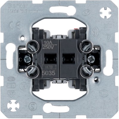 Кнопка 2-клавишная Berker 2НО (механизм), общая входящая клемма, 10А/250В (5035)
