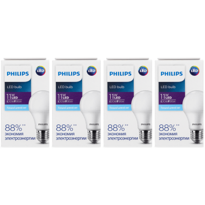 Светодиодная лампа Philips Ecohome LED Bulb 11W E27 4000К, 4 шт (929002299317H)
