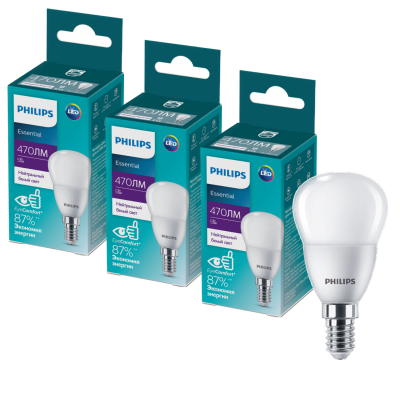Светодиодная лампа Philips ESSLEDLustre 5W 470lm E14 840 P45NDFRRCA, 3 шт (929002970007R)