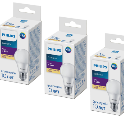 Светодиодная лампа Philips Ecohome LED Bulb 7 W E27 6500 K 1PF/20RCA (929002299167R) 3 шт.