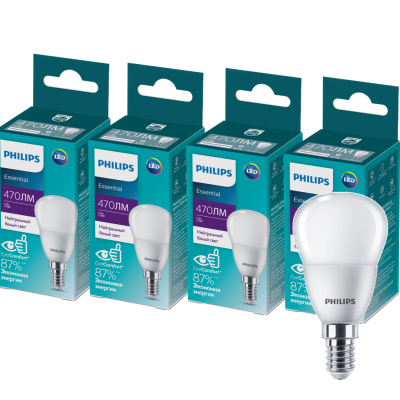 Светодиодная лампа Philips ESSLEDLustre 5W 470lm E14 840 P45NDFRRCA, 4 шт (929002970007S)