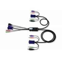 CS52D 2-портовий KVM-перемикач Hybrid ™ DVI з підтримкою звуку з вбудованими кабелями (монітор DVI, клавіатура PS / 2 і миша USB), ATEN.