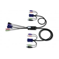 Aten CS52D 2-портовый KVM-переключатель Hybrid™ DVI с поддержкой звука со встроенными кабелями (монитор DVI, клавиатура PS/2 и мышь USB)