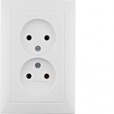 Розетка Berker без з/к двойная, цельная, пол.белизна матовая, 16А/250В S.1 (6167549909)